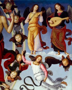 Kristi himmelfart Detalje, der repræsenterer musikalske engle. Maleri af Pietro Vannucci dit Il Perugino (The Perugin) (1450-1523) 1496 Lyon, Museum of Fine Arts af Pietro Perugino