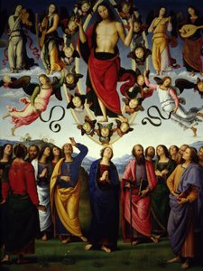 Kristi Jesu Kristi himmelfart er repræsenteret i en mandorla. Detalje. Maleri af Pietro Vannucci dit Il Perugino af Pietro Perugino