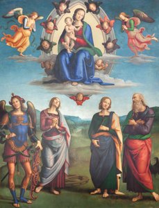 Jomfru med barn i herlighed med helgener af Pietro Perugino