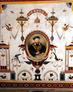 Portræt af Giuntalodi, detalje fra loftet i Sala del Sindaco af Pietro Pezzati