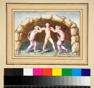 Hylas og nymferne (sort kridt, nogle med pen og brunt blæk. farvet med akvarel) af Pietro Santi Bartoli