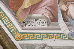 Kunstnerens signatur, Jomfru Marias kroning (fresco) (detaljer på 3496331) af Pietro Sorri