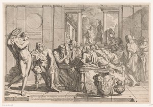 Alcibiades afbryder samtalen mellem Sokrates og hans venner af Pietro Testa