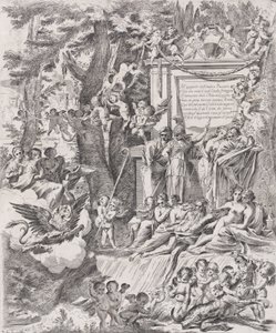 En allegori til ære for kardinal Franciottis ankomst som biskop af Lucca, 1680-1700. af Pietro Testa
