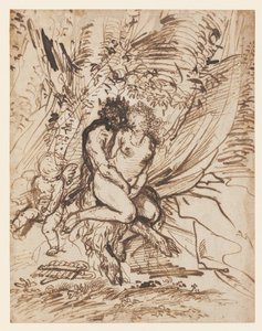 Pan omfavner Venus set af Amor af Pietro Testa