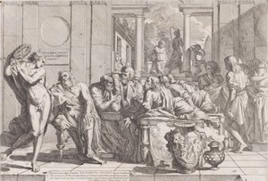 Platons symposium: Sokrates og hans ledsagere sad omkring et bord og diskuterede ideel kærlighed..., 1648.