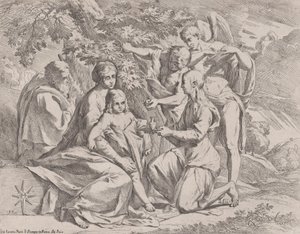 Den hellige familie fodret af engle, ca. 1642-44. af Pietro Testa