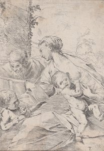 Den hellige familie med spædbarnet Saint John, der holder et æble, ca. 1630. af Pietro Testa