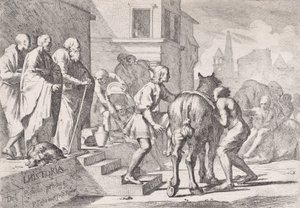 Den fortabte søns afgang, vist ved at stige på en hest, fra en serie på fire..., ca. 1645. af Pietro Testa