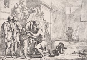 Den fortabte søns tilbagevenden, faderen, der omfavner sin søn, fra en serie,..., ca. 1645. af Pietro Testa