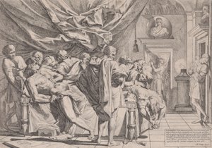 Filosoffen Catos selvmord, der ligger på sin seng og trækker indvoldene ud, så i..., 1648.
