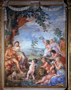 Allegori over de fire tidsaldre, den gyldne tidsalder Fresko af Pietro da Cortona (Sten af Cortona) (1596-1669) 1637 Salle du Poele (Stanza della Stufa), Palatin Gallery, Palazzo Pitti, Firenze