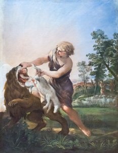 David Killing the Lion (olie på lærred) af Pietro da (1596-1669) Cortona