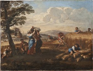 Landskab med høstscene - Landskab med høst, af Cortona, Pietro da (1596-1669) (Pierre de Cortona). Olie på lærred. Størrelse: 50x65 cm. Nationalmuseum Stockholm af Pietro da Cortona