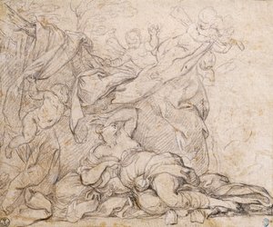 Venus, studie for Triumph of Divine Providence, fresko på hvælving i hallen på Palazzo Barberini, Rom af Pietro da Cortona