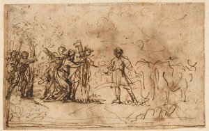 CIncinnatus tilkaldt fra marken, studie for "Storia di Cincinnato," Galleriet i Villa Sacchetti (nu Chigi), Castelfusano af Pietro da Cortona