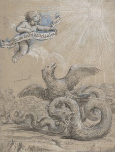 Design med en ørn, der kæmper med en slange og en putto i himlen Holding..., 1600-tallet. af Pietro da Cortona