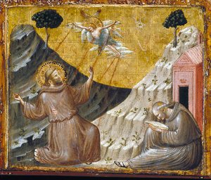 St. Francis modtager Stigmata (tempera og guld på træ)