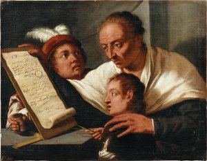 En lærer med to skoledrenge efter 1650. af Pietro della Vecchia