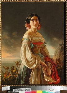 Portræt af prinsesse Lina Gagarina (dengang grevinde Muraviova). Maleri af Pimen Nikitich Orlov (1812-1863), olie på lærred
