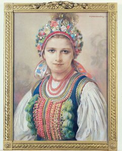 Cracowian Bride, 1917 (pastel på pap) af Piotr Stachiewicz