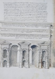 Porta Maggiore i Rom, tegning, fra Roman Antiquities, af Pirro Ligorio (1513-1583)
