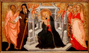 Madonna og barn med hellige. 15. århundrede (Tempera på træ) af Pittore Marchigiano