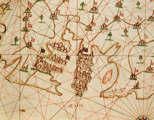 Øen Malta, fra portolan atlas bestående af seks søkort, af Placido Caloiro og Francesco Oliva, Parchment. 1646.
