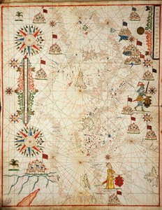 Middelhavet, fra portolan-atlas med seks søkort, af Placido Caloiro og Francesco Oliva, Parchment. 1646.