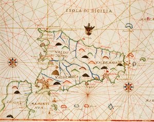 Sicilien fra portolan atlas bestående af seks søkort, af Placido Caloiro og Francesco Oliva, Parchment. 1646.