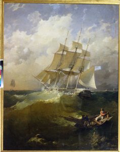 44-kanon fregatten, Aurora ("44-kanon fregat Aurora") - Maleri af Platon Timofeyevich Borispolets (1805-1880), olie på lærred af Platon Timofeyevich Borispolets