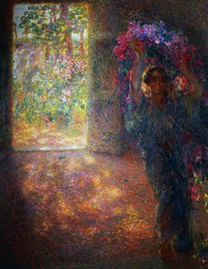 Blomsterhus, ca 1910, af Plinio Nomellini (1866-1943), olie på lærred, 200x160 cm, Italien, 20. århundrede af Plinio Nomellini