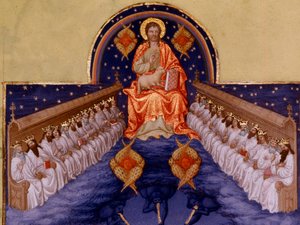 Sankt Johannes a Patmos. "" Miniature i "" Hertugen af Berrys meget rige timer"" af Pol De Limburg (1400-tallet). Chantilly, Musee Conde
