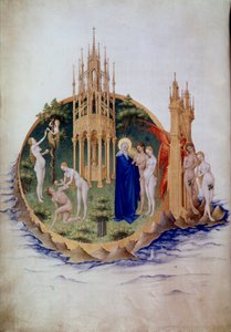 Arvesynden, Adam og Eva udvist fra Paradise Miniature i "The very rich hours of the Duke of Berry" af Pol De Limburg (1400-tallet). Chantilly, Musee Conde