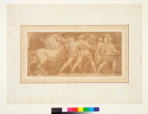 Frise med en del af en romersk triumf (pen og brun blæk og brun vask) af Polidoro da (after) Caravaggio