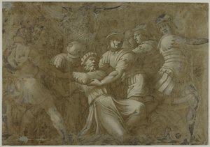 Romerske soldater arresterer Sankt Peter (?) af Polidoro da Caravaggio