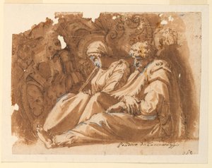 Siddende figurer med trofæ af Polidoro da Caravaggio