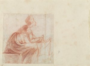 Kvinde siddende med et stykke stof [verso] af Polidoro da Caravaggio