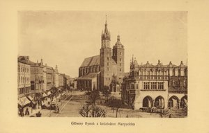 Krakow-Krakau: Hovedmarkedspladsen med Mariakirken (s/h-foto) af Polish Photographer