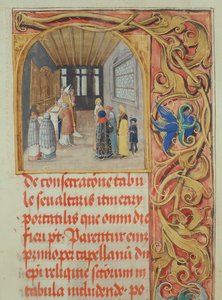 Alterindvielse af biskoppen med bistand fra kanoner og verdslige grundlæggere fra biskop Erasmus Cioleks pavelige kirke, ca. 1510 (tempera og guld på pergament) af Polish School