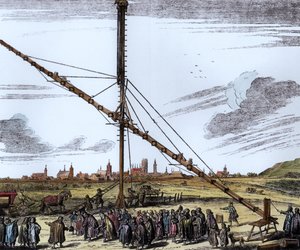 Det store astronomiske teleskop af Johannes Hevelius (1611-1687) illustration fra Machina Coelestis af Hevelius, Gdansk, udgivet 1670 (senere farvelægning)