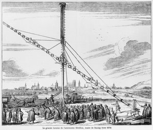 Det store astronomiske teleskop af Johannes Hevelius (1611-1687) illustration fra Machina Coelestis af Hevelius, Gdansk, udgivet 1670