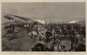The Passage of the Servian Frontier af Prins Alexander og den bulgarske hær, 24. november 1885 (gravering) af Polish School