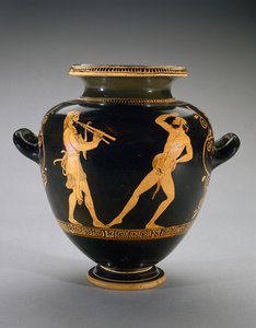 Rødfigur Stamnos med scene af Herkules med Satyr, 440-420 f.Kr. (terracotta) af Polygnotos Polygnotos