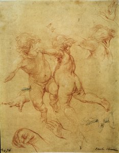 Studie til to putti (To flyvende putti. Studie), ca. 1740 (sanguine)