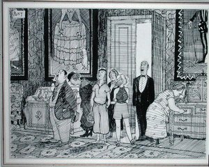 Den britiske karakter: stor interesse for historiske huse, illustration fra Punch, udgivet 8. juli 1936 (pen & blæk på papir) af Pont