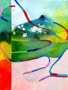 Et livligt, abstrakt landskab af Poonam Choudhary