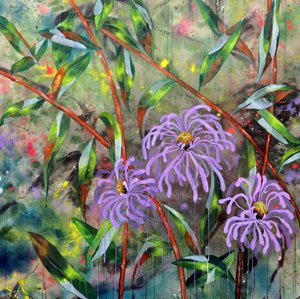 Farvestrålende lilla blomster i haven af Poonam Choudhary