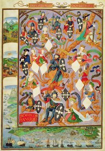 Tilføj Ms 12531 f.7 Genealogical tree of Alfonso I (1128-85) af Portuguese School