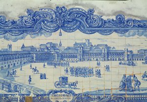 Azulejos-fliser, der forestiller Praca do Comercio, Lissabon (keramik) af Portuguese School